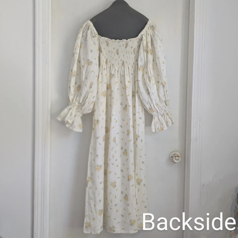 Sleeper Atlanta Smocked Linen Midi Dress Cottagecore Mimosa Size M - Picture 8 of 11